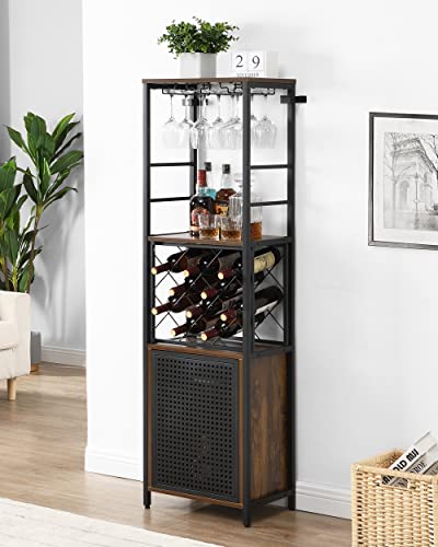 O&K FURNITURE Wine Bar Cabinet for Liquor and Glass, Free Standing Wine Rack, Bar Liquor Cabinet, Multifunctional Floor Wine Cabinet with Adjustable Shelf for Living Room, Home Bar（Vintage Brown）