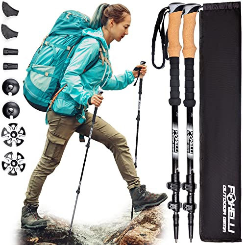 Foxelli Carbon Fiber Trekking Poles – Lightweight Collapsible Hiking Poles, Shock-Absorbent Walking Sticks with Natural Cork Grips, Flip Locks, 4 Season/All Terrain Accessories and Carry Bag Foxelli Carbon Fiber Trekking Poles – Lightweight Collapsible Hiking Poles, Shock-Absorbent Walking Sticks with Natural Cork Grips, Flip Locks, 4 Season/All Terrain Accessories and Carry Bag