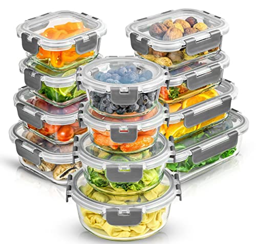 JoyFul by JoyJolt 24pc Borosilicate Glass Storage Containers with Lids. 12 Airtight, Freezer Safe Food Storage Containers, Pantry Kitchen Storage Containers, Glass Meal Prep Container for Lunch