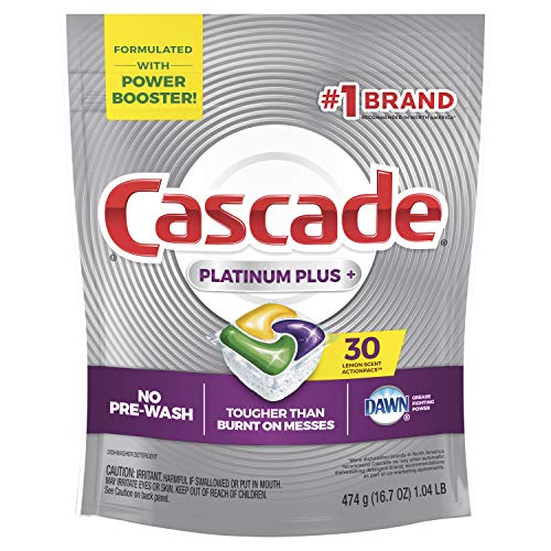 Cascade Platinum Dishwasher Pods, Actionpacs Dishwasher Detergent with Dishwasher Cleaner Action, Lemon Platinum Plus, 30 Count Cascade Platinum Dishwasher Pods, Actionpacs Dishwasher Detergent with Dishwasher Cleaner Action, Lemon Platinum Plus, 30 Count