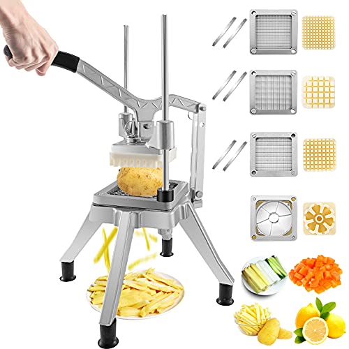 VEVOR Commercial Chopper w/ 4 Replacement Blades Commercial Vegetable Chopper Stainless Steel French Fry Cutter Potato Dicer & Slicer Commercial Vegetable Fruit Chopper for Restaurants & Home Kitchen