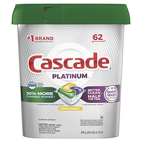 Cascade Platinum Dishwasher Pods, ActionPacs Dishwasher Detergent, Lemon, 62 Count Cascade Platinum Dishwasher Pods, ActionPacs Dishwasher Detergent, Lemon, 62 Count