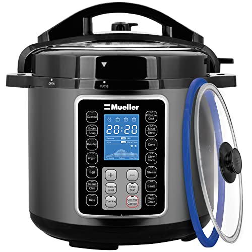 Mueller 6 Quart Pressure Cooker 10 in 1, Cook 2 Dishes at Once, Tempered Glass Lid incl, Saute, Slow Cooker, Rice Cooker, Yogurt Maker and Much More Mueller 6 Quart Pressure Cooker 10 in 1, Cook 2 Dishes at Once, Tempered Glass Lid incl, Saute, Slow Cooker, Rice Cooker, Yogurt Maker and Much More