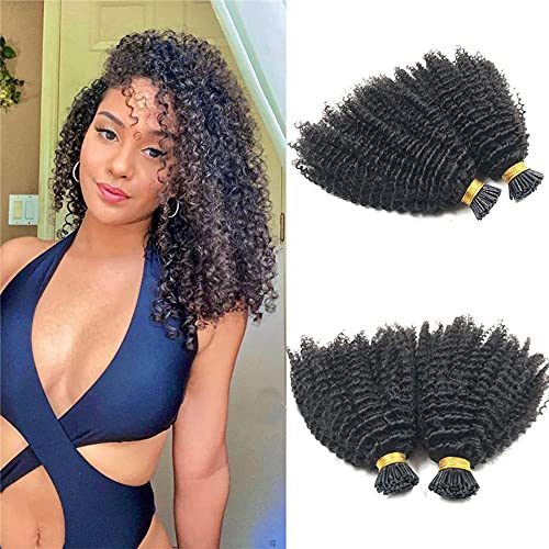 Afro Kinky Curly I Tip Hair Extensions Brazilian Virgin Human Hair Extensions Itip Hair for Black Women 1g/strand 100 Strands Natural Color 22 Inch