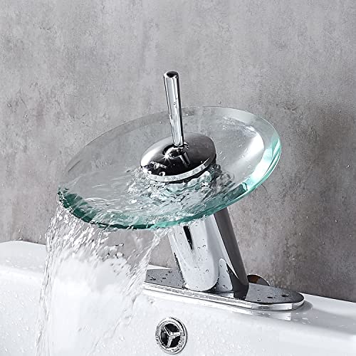 RODDEX Waterfall Bathroom Sink Faucet Solid Brass Glass One Handle Single Hole Basin Vanity Bathroom Faucet, Short, Blue+Chrome RODDEX Waterfall Bathroom Sink Faucet Solid Brass Glass One Handle Single Hole Basin Vanity Bathroom Faucet, Short, Blue+Chrome