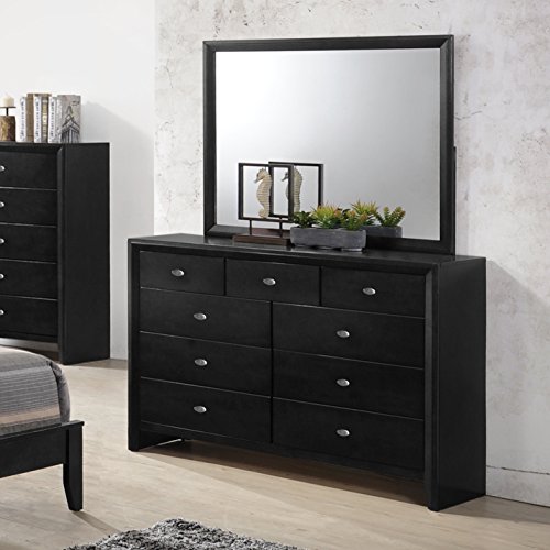 Round Hill FurnitureGloria Black Finish Wood Dresser and Mirror.