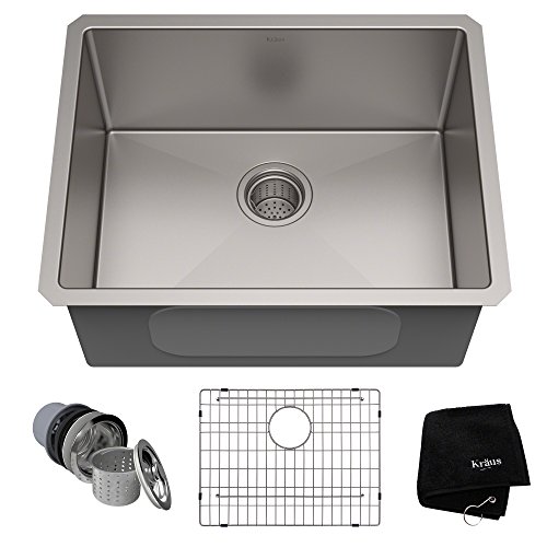 KRAUS Standard PRO 23-Inch 16 Gauge Undermount Single Bowl Stainless Steel Kitchen Sink, KHU101-23