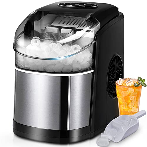 Countertop Ice Maker, FREE VILLAGE Ice Maker Machine for Countertop 9 Ice Ready in 6 Mins, 26Lbs/24H, Self-Cleaning Function, Portable Ice Maker with Ice Scoop & Basket for Home/Party/Camping (Black)