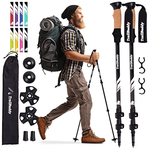 TrailBuddy Trekking Poles - Lightweight, Collapsible Hiking Poles for Backpacking Gear - Pair of 2 Walking Sticks for Hiking, 7075 Aluminum with Cork Grip TrailBuddy Trekking Poles - Lightweight, Collapsible Hiking Poles for Backpacking Gear - Pair of 2 Walking Sticks for Hiking, 7075 Aluminum with Cork Grip