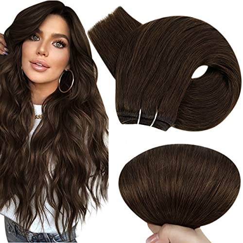 Hetto Brown Weft Hair Extensions Human Hair #4 Chocolate Brown Sew in Weft Extensions Human Hair 22 Inch 100g Hand Tied Weave Hair Extensions