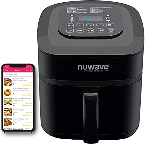 Nuwave Brio 7-in-1 Air Fryer Oven, 7.25-Qt with One-Touch Digital Controls, 50°- 400°F Temperature Controls in 5° Increments, Linear Thermal (Linear T) for Perfect Results, Black