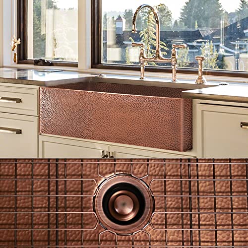 FSW1105 LUXURY 33-INCH HEAVY 12-GAUGE MEDIUM PATINA COPPER FARMHOUSE SINK, INCLUDES ACCS, FLAT FRONT FSW1105 LUXURY 33-INCH HEAVY 12-GAUGE MEDIUM PATINA COPPER FARMHOUSE SINK, INCLUDES ACCS, FLAT FRONT