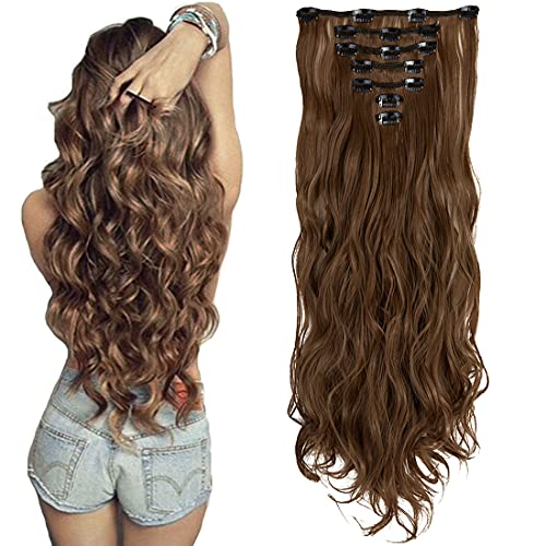 7Pcs 16 Clips 24 Inch Wavy Curly Full Head Clip in on Double Weft Hair Extensions