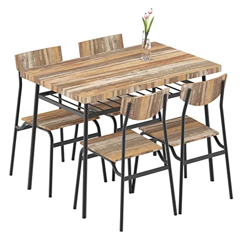 STHOUYN 43" Dinning Table Sets for 4, Industrial Rectangular Kitchen Table and Chairs Set, Metal Frame & Storage Rack, Kitchen, Dining Room, Dinette, Breakfast Nook Small Space (Brown (5 Piece))