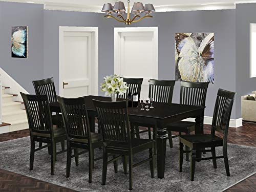 9 Pc Dining set with a Dining Table and 8 Wood Kitchen Chairs in Black