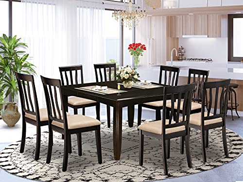 9 Pc Dining room set-Square gathering Table with Leaf and 8 Dining Chairs