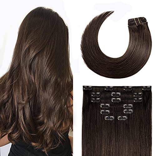 Clip in Hair Extensions 70G Dark Brown 100% Remy Human Hair Clip in Extensions Soft Silky Straight 7pcs 16clips One Pack (22 Inch #2)