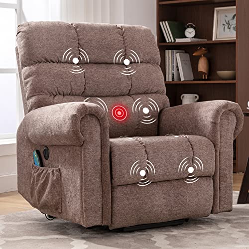 ANJ Large Power Lift Recliner Chair with Massage and Heat for Elderly Big People, Electric Wide Recliners, Heavy Duty and Safety Motion Fabric Reclining Mechanism with USB Ports, Side Pocket, Camel