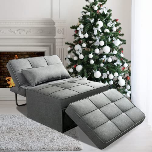 Vonanda Sofa Bed, Convertible Chair 4 in 1 Multi-Function Folding Ottoman Modern Breathable Linen Guest Bed with Adjustable Sleeper for Small Room Apartment, Dark Gray