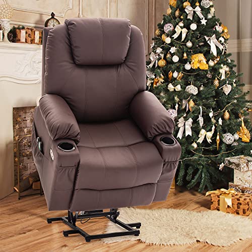 Esright Electric Power Lift Chair Recliner Sofa for Elderly, Heavy Duty & Safety Motion Reclining Mechanism, 2 Side Pockets and Cup Holders, USB Ports, Easy-to-Reach Side Button