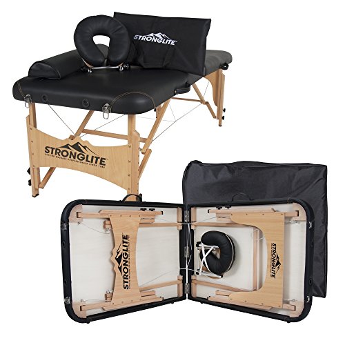 STRONGLITE Portable Massage Table Olympia - Double Knobs, Package w/ Adjustable Face Cradle, Face Pillow, Half Round Bolster, Microfiber Sheet Set & Carry Case (28x73")