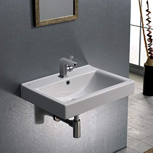 CeraStyle 064200-U-One Hole Mona Rectangular Ceramic Wall Mounted/Self Rimming Bathroom Sink, White CeraStyle 064200-U-One Hole Mona Rectangular Ceramic Wall Mounted/Self Rimming Bathroom Sink, White
