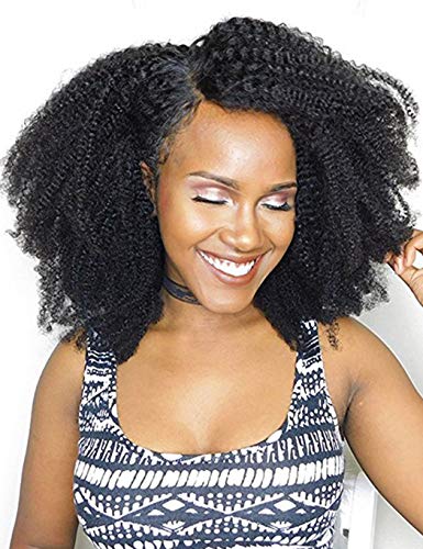 Luwigs Afro Kinky Curly 4B 4C Clip in Hair Extensions for African American Women Real Brazilian Virgin Human Hair Clip Ins Natural Color 7pcs/set (18 Inch, Afro Kinky Curly)