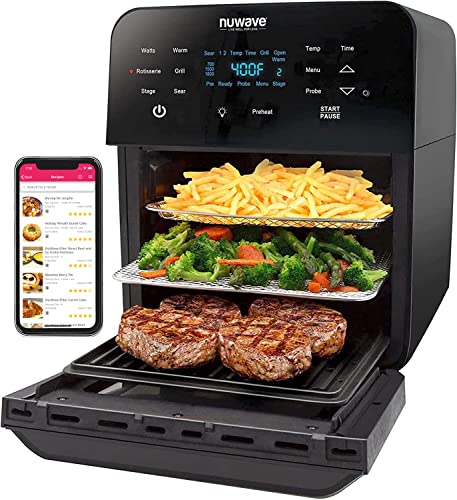 Nuwave Brio Air Fryer Smart Oven, 15.5-Qt X-Large Family Size,SS Rotisserie Basket &-Skewer Kit, Reversible Ultra Non-Stick Grill Griddle Plate Included,Black Nuwave Brio Air Fryer Smart Oven, 15.5-Qt X-Large Family Size,SS Rotisserie Basket &-Skewer Kit, Reversible Ultra Non-Stick Grill Griddle Plate Included,Black