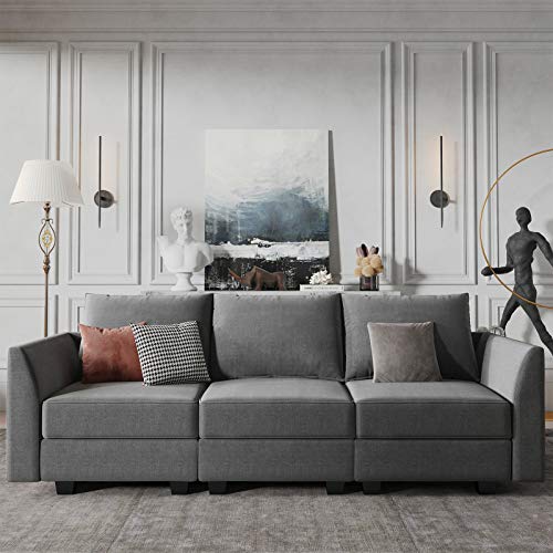HONBAY Convertible Sectional Sofa Couch with Modern Fabric Modular 3 Seater Sofa for Apartment, Grey HONBAY Convertible Sectional Sofa Couch with Modern Fabric Modular 3 Seater Sofa for Apartment, Grey