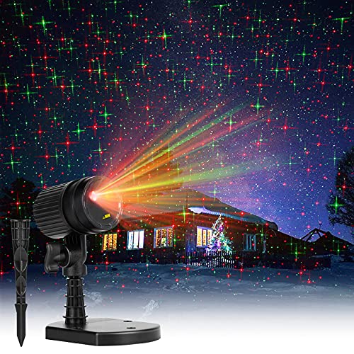 Christmas Lights Laser Projector Outdoor Red and Green Starry Projection Light 3 Working Modes Waterproof Plug in Mountable for Holiday Xmas House Indoor Party New Year Decoration Show