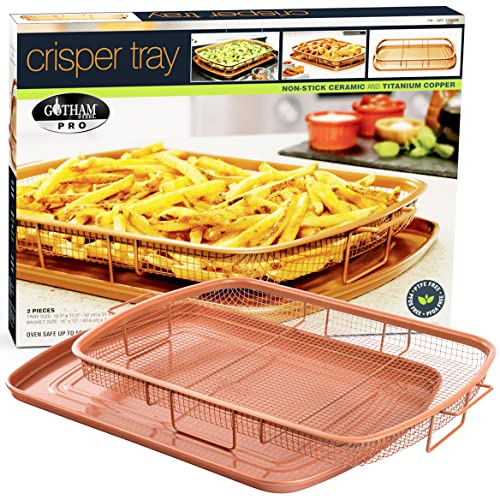 Gotham Steel Air Fryer Tray, Air Fryer Basket For Oven, 2 Piece Nonstick Copper Crisper Tray, Air Fry For Convection Oven, Also Great For Baking & Crispy Foods, Dishwasher Safe – Large, 12.5” x 9”