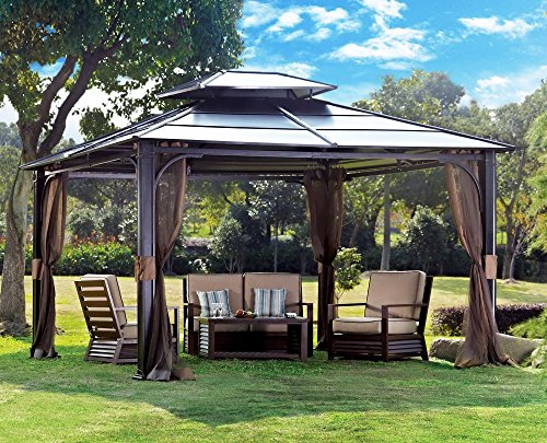Sunjoy Expand Your Outdoor Living Space with a 10 x 12 Chatham Steel Hardtop Gazebo with Vented Roof for Optimum Airflow