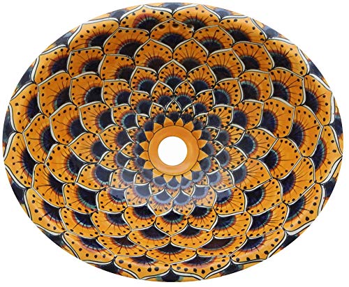 Mexican Talavera Handmade Hand Painted Bathroom Sink Yellow Peacock # 110