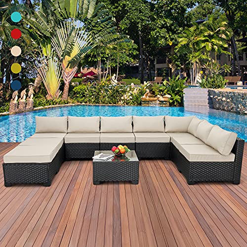 10 Pieces Patio Sectional Furniture Set Outdoor Wicker Conversation Sofa Couch with Khaki Non-Slip Cushions Furniture Cover Black PE Rattan 10 Pieces Patio Sectional Furniture Set Outdoor Wicker Conversation Sofa Couch with Khaki Non-Slip Cushions Furniture Cover Black PE Rattan