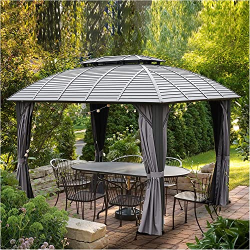 10' x 12' Hardtop Gazebo Outdoor Aluminum Gazebo Arc Grill for Patios Deck Backyard,Galvanized Steel Double Roof,Curtain&Netting by domi outdoor living 10' x 12' Hardtop Gazebo Outdoor Aluminum Gazebo Arc Grill for Patios Deck Backyard,Galvanized Steel Double Roof,Curtain&Netting by domi outdoor living